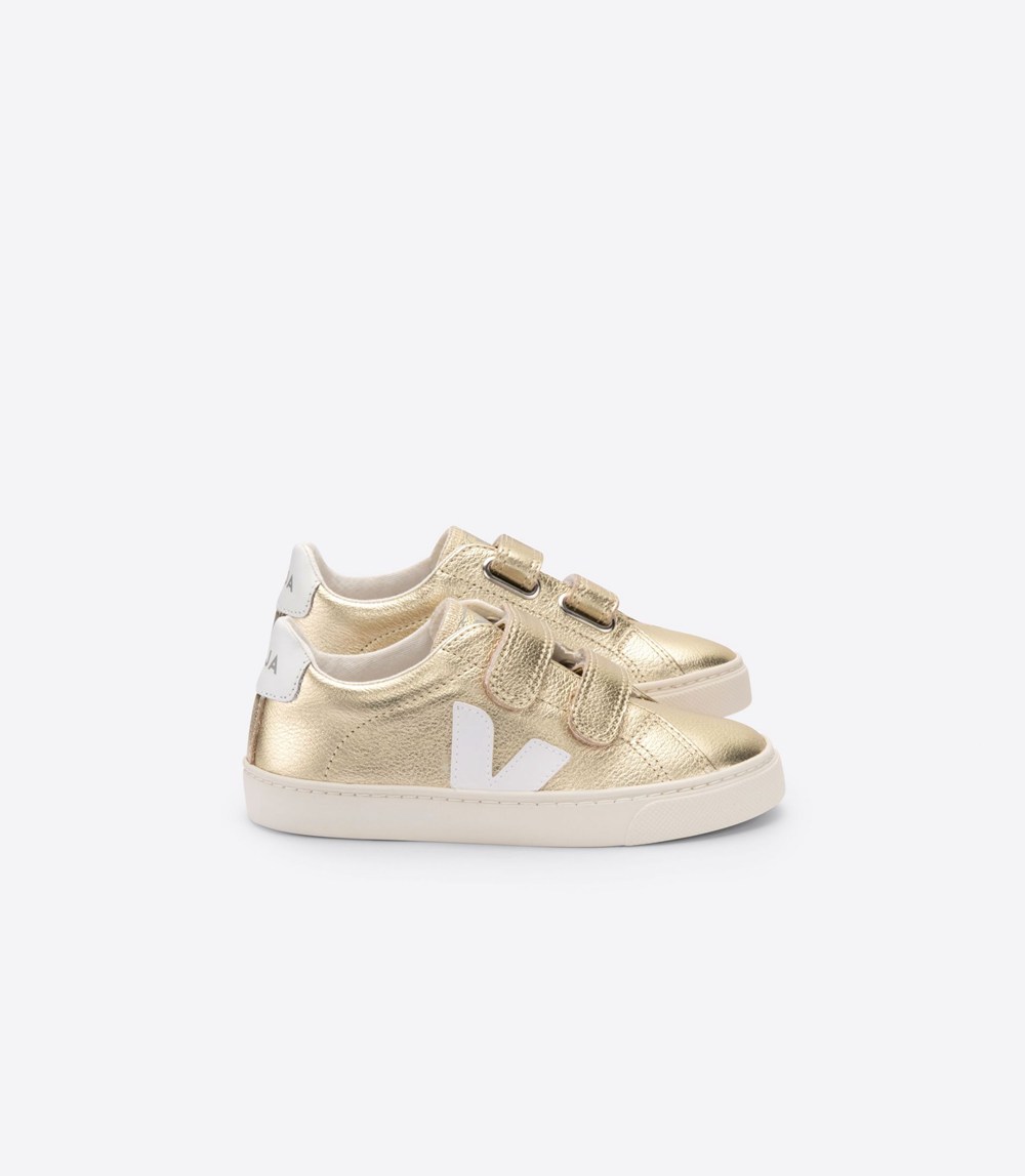 Veja Sneakers Copii - Esplar Velcro Piele - Aurii/Albi - 6534782-PB